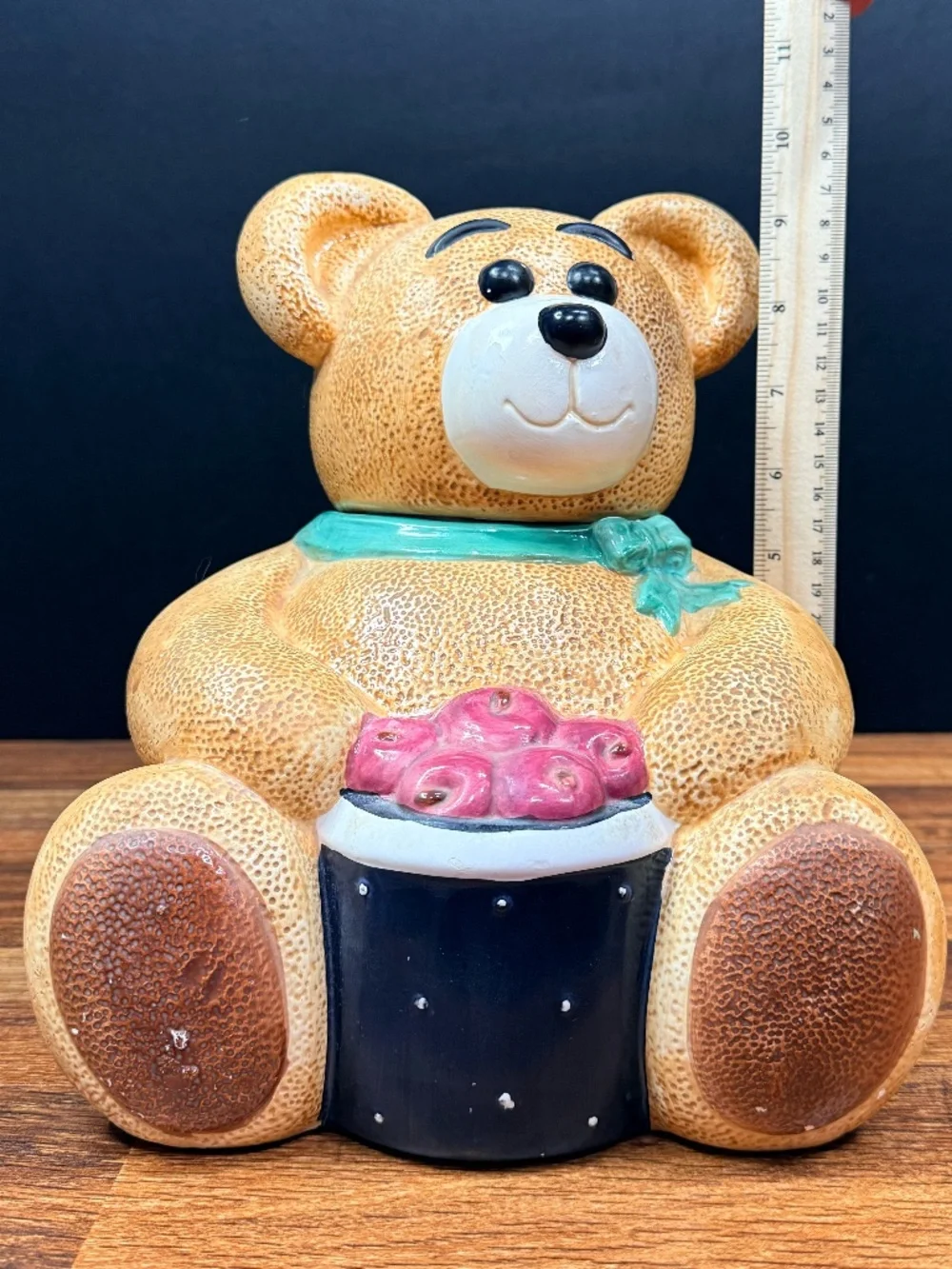 GKRO Teddy Bear with Basket of Apples Cookie Jar